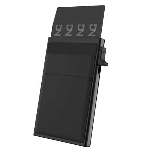 Tarjetero Metálico automático | Cartera | Protección RFID | Billetera | Wallet Minimalista | Tarjetero Hombre Mujer | Portatarjetas crédito | Porta Tarjetas Compacto | Cartera Hombre Mujer (Negro)