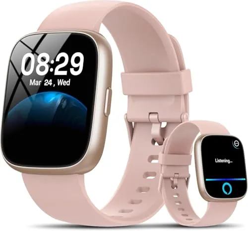 Reloj Inteligente Mujer Hombre con Alexa, 1,83" Smartwatch con Llamadas Bluetooth,120+ Deportivos Smart Watch con Pulsómetro/Podómetro/Monitor de Sueño, IP68 Pulsera Actividad para Android iOS, Rosa