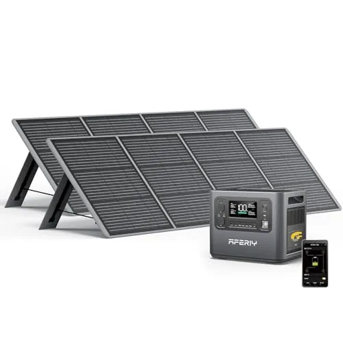 AFERIY Generador Solar 2400 W Con 2 Paneles Solares de 200 W, Estación de Alimentación Portátil de 2048 Wh (Pico de 4800 W), Batería LiFePO4, 220 V-240 V, Panel Solar Plegable Con USB