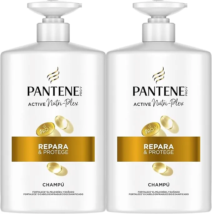 Pantene Pro-V Repara Y Protege Champú 2x1000ML, Dispensador, Pelo Seco Y Dañado. Limpia Y Protege Los Enlaces Capilares. Sin Siliconas. Active Nutri-Ple