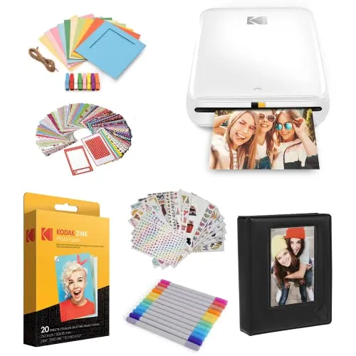 KODAK Impresora Step, impresora fotográfica móvil inalámbrica con tecnología ZINK y aplicación para iOS y Android (blanca), paquete de regalo