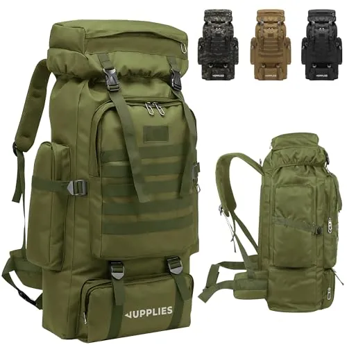 JUPPLIES Mochila Tactica Militar 80L – Oxford 600D Impermeable IPX5 con Sistema MOLLE, Cremalleras Reforzadas y Gran Capacidad para Senderismo, Camping, Crossfit, Gimnasio - Verde