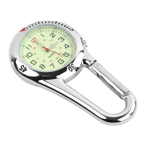 Ziyonix Reloj Digital de Deporte con Clip, Llavero de Bolsillo Clip En Mosquetón Bisel Giratorio Esfera Luminosa Reloj Fob para Médicos Enfermeras Paramédicos Escalada Montañismo (Plata)