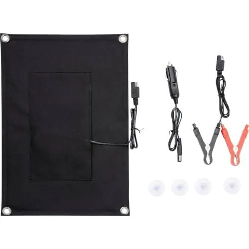 Cargador solar de goteo Technaxx de 12V y 10W, panel solar portátil TX-209 con pinzas para batería y enchufe para encendedor de 12V - Para baterías de 12 V de coches, motos, caravanas, tractores, etc.