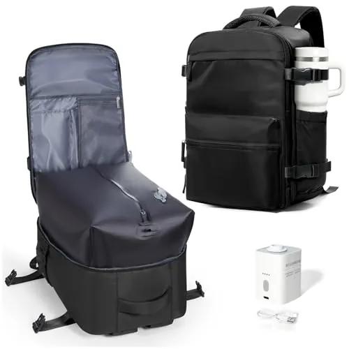 Mochila Viaje al Vacío Impermeable Equipaje de Mano Avión Negra | Mochila de Viaje con Bomba Integrada para Portátil Hombre Mujer Bolsa Diaria Ligera Viajes Trabajo