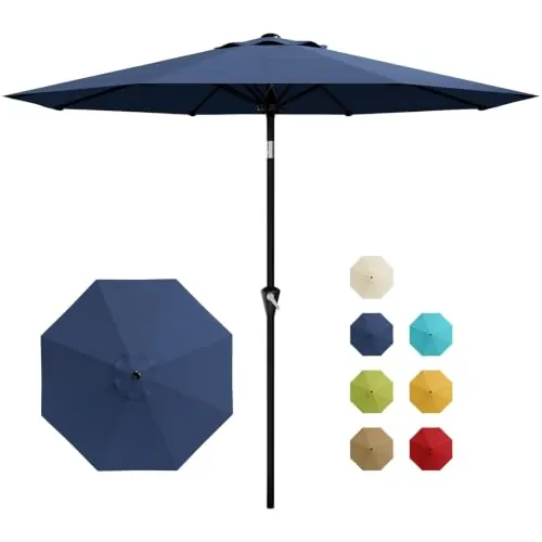 Acekool Sombrilla de Jardín 270 cm Azul, Sombrilla Terraza Exterior con Manivela, Parasol Terraza Exterior Proteccion uv, Tejido Impermeable, Ainclinación Ajustable, para Terraza Piscina Patio