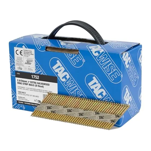 Tacwise 1752 Clavos para Enmarcado 2,8/50 mm, Extra Galvanizados, 1600 | Paquete de 1600 Clavos Cabeza a 'D', Vástago Anillado Inclinado a 34°, en Cintas de Papel
