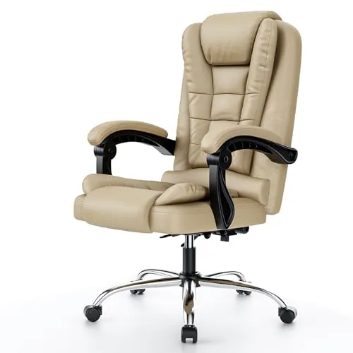 rattantree Silla de Oficina Ergonómica, Silla Giratoria de Cuero PU, Caqui