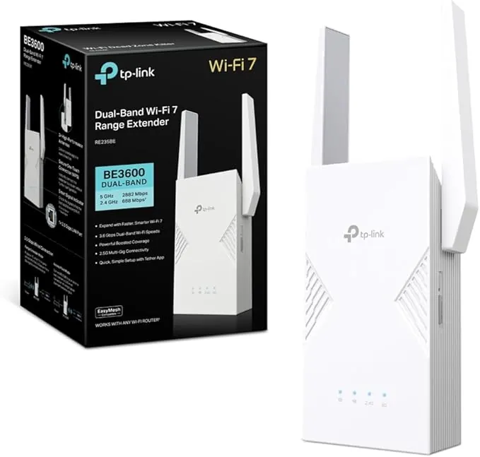 TP‑Link RE235BE Extensor WiFi 7 BE3600 | Dual Banda 3,6 Gbps, Puerto 2,5 Gbps, Compatible EasyMesh, MLO, Roaming Inteligente