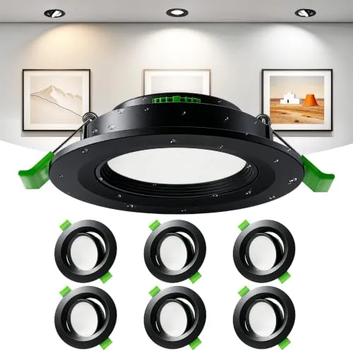 Laiebri Pack de 6 Focos LED Empotrables Orientables 45°, Focos de Techo Empotrables, Corte Ø68-80 mm, Focos LED Extraplanos 23 mm, 5W 230V, 3CCT 2700K/4000K/6000K, IP44 para Baño y Cocina, Negro