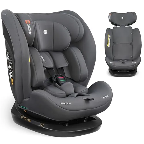 KikkaBoo Silla Coche Bebé sin ISOFIX i-EXPLORE 2, Grupo 0 1 2 3, i-Size 40-150 cm, Reclinable, 0-12 Años, Reposacabezas 14 Posiciones, Cojín y Arnés 5 Puntos, Grey
