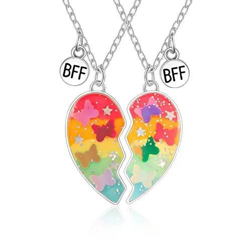 Hifot 2 Piezas Collares de la Amistad, Collar Corazon Cadena Plata Mujer, Collares de Mejores Amigas para 2 Niña Bff Regalos Personalizados Accesorios de Amistad