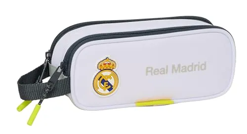 SAFTA Real Madrid EQUIPACIÓN 25/26 - Portatodo Doble Niño, Estuche Infantil, Estuche Niño, Ideal para Niños en Edad Escolar, Cómodo y Versátil, Calidad y Resistencia, 21x6x8 cm