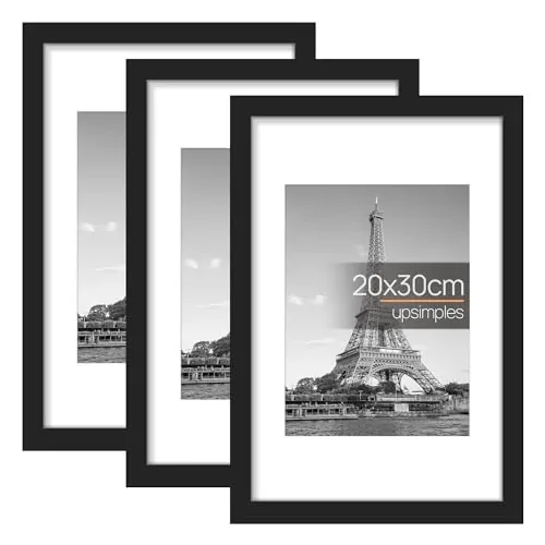 upsimples Marco 20x30 cm, Paquete de 3 Marcos de Fotos Para Colgar en la Pared 30x20 cm Negro, para Título Universitario, Poster, Puzzle