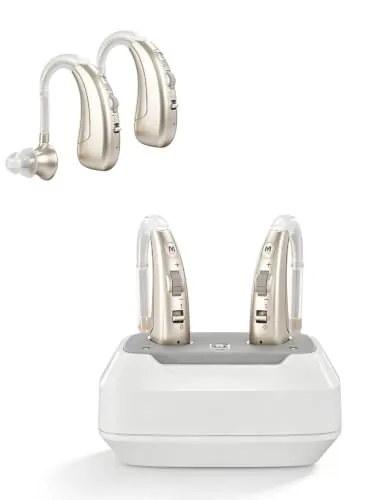 【Actualización 2026】Amplificador de sonido con filtrado de ruido, ultraligero (6 g), carga rápida, volumen ajustable, 4 modos adaptativos, base de carga USB y 4 almohadillas auriculares, oro
