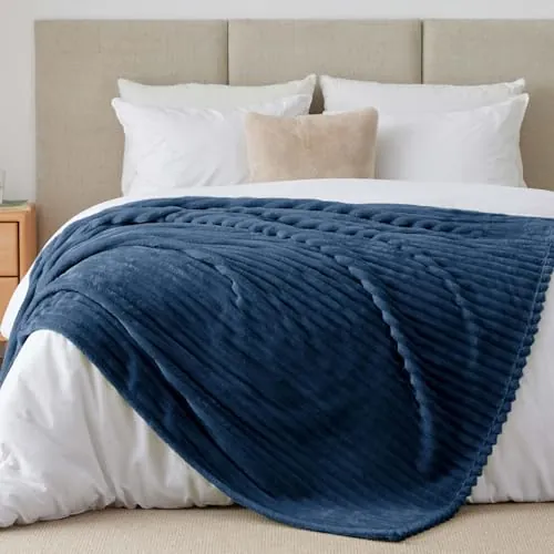 BEDELITE Decorativo Manta para Cama 135 150, Azul Oscuro, 220x240 cm