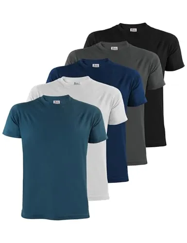 ALPIDEX T-Shirt Camisetas Hombre Pack de 5 Cuello Redondo 100% Algodón Unicolor Corta Shirt Men Camisa de Manga Casual S M L XL XXL 3XL 4XL 5XL, Tamaño:L, Color:Water