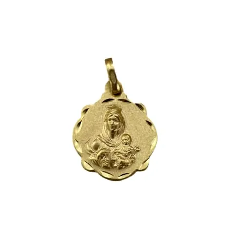 Minoplata Medalla Escapulario Virgen del Carmen y Sagrado Corazón de Jesús, Plata de Ley 925 Bañada en Oro, Doble Cara con Cerco Tallado, 16x20mm
