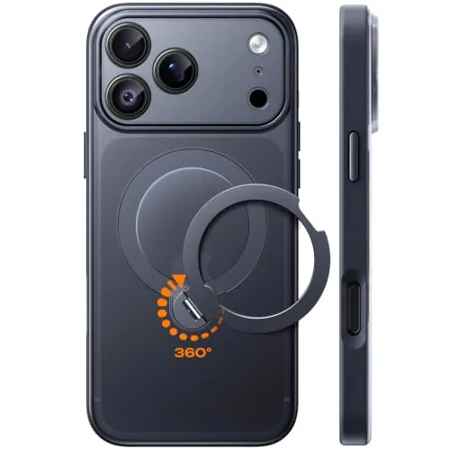 TOCOL Funda para iPhone 18 Pro MAX con Soporte Girable 360° Titanio Negro | Compatible con MagSafe, Resistencia Militar 15FT, Protección Cámara, Antideslizante Semitransparente Mate Case