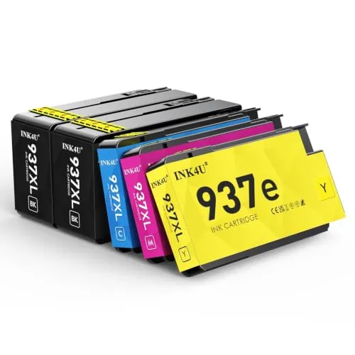 INK4U 937e Cartuchos de Tinta (5 Pack) Compatible con HP 937e 937XL Tinta