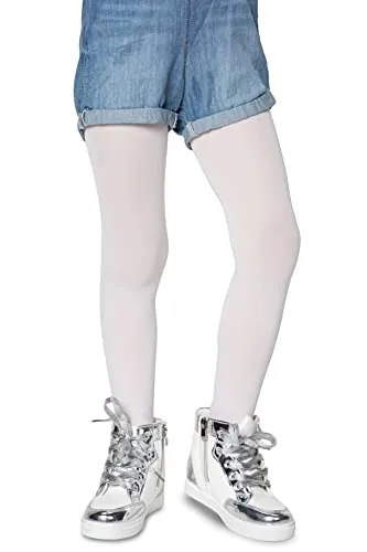 LORES Medias lisas para niñas y niños, para ballet, baile, escuela, 40 denier, opacas, fabricadas en Italia, blanco, 11-12 años