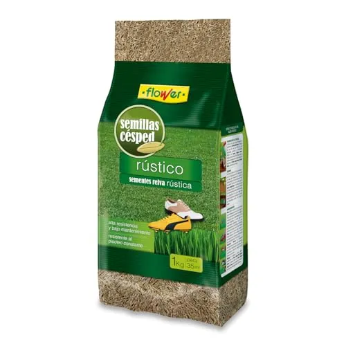 Flower - Semillas de Césped Rústico Resistente 1 kg | Crecimiento Rápido | Ideal para zonas de paso | Bajo Mantenimiento | Cubre 35 m² | Resistente a Sequía