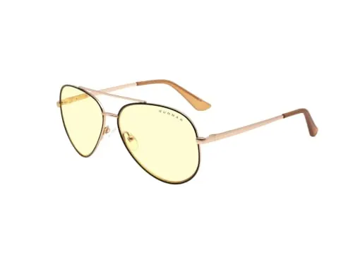 Gunnar Gafas para Videojuegos y Ordenador |Maverick, Color de Montura: Black/Gold, Tente de Lentes: Ámbar (Bloques 65% de Luz Azul y 100% de UV)|con filtro de Luz Azul | Lente Patentada