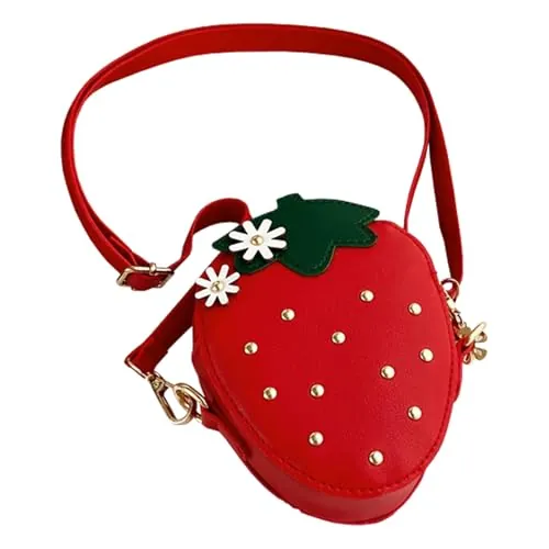 HSYWSH Bolso de Fresa Bolso Cruzado de Fresa Bolsos Fresa Forma de dibujo animado Bolsa Niña Crossbody Adecuado para niñas como regalo de cumpleaños (Rojo)