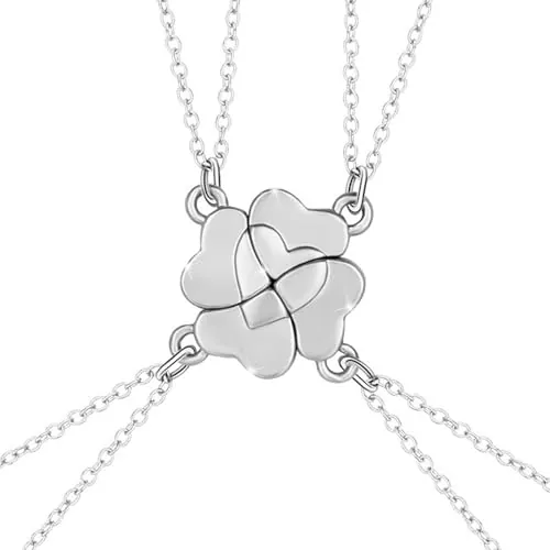 4 Piezas, BFF Collares Trébol de Cuatro Hojas para 4 Niñas, Best Friends Collares, Collar de Amistad Magnéticos, Regalos de Amistad Joyería de San Valentín para Niñas Mujeres Amigos Hermanas, Plata