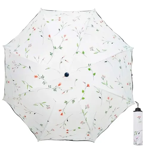 Maibar Plegable Paraguas Solar uv Plegable Antiviento Impermeable Triple Plegables Sombrillas Damas (Blanco)