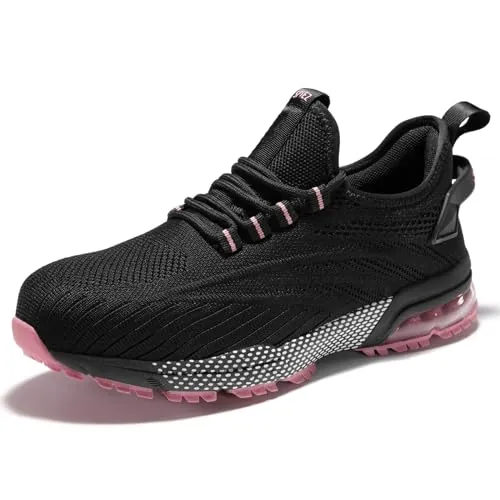 SPIEZ Zapatos Seguridad Mujer, Zapatillas Trabajo Mujer, Negro/Rosa EU35