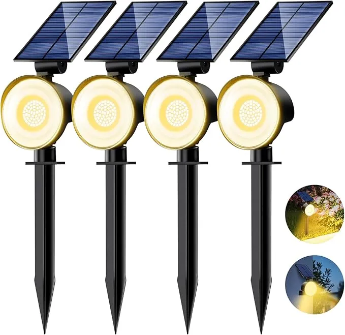 nipify 4 Piezas Luces Solares LED Exterior Jardin, [53 LED/3 Modos] Focos Led Exterior Solares Potente, Impermeable Luz Solar Jardin para Caminos, Patio, Terraza