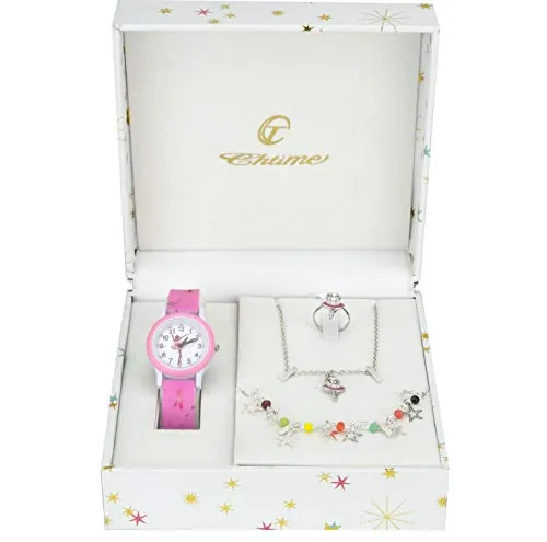 Caja de Regalo Reloj Chico Rosa- Juegos de Joyas bailarína - Collar-Anillo- Pulsera