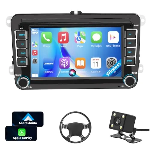Radio carplay pour Pantalla Volkswagen VW Golf 5/6 Polo Passat Jetta Caddy EOS T5 Tiguan Touran CC con Wireless Carplay Android Auto 7 Écran IPS con Bluetooth/FM/RDS Radio/USB/SWC/Plug & Play/GPS