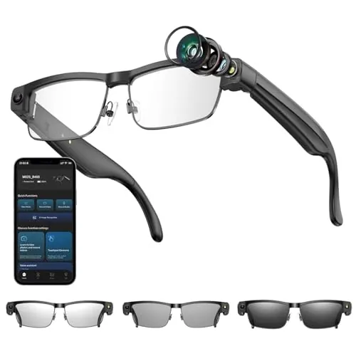 AI Smart Glasses Cámara 4K HD, 800 W, cámara antivibración, gafas con grabación de vídeo, micrófonos duales con cancelación de ruido, transmisión simultánea, integración ChatGPT (lentes fotocromáticas