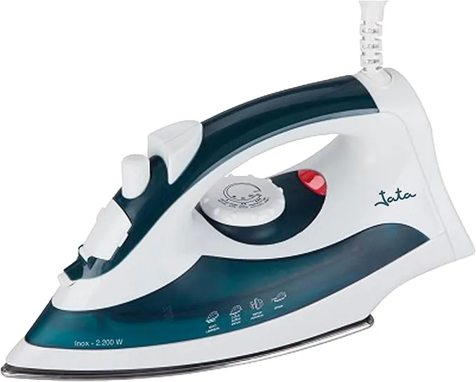 JATA PL120 - Plancha de Ropa Vapor 2200 W con Suela de Acero Inoxidable, Vapor Vertical y Golpe de Vapor, Vapor Continuo 25 g/min, Sistema Autolimpieza Extraíble