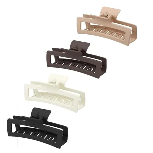HoAhaMay 4 piezas Pinza para el pelo extragrande, pinza grande antideslizante de plástico mate, accesorio para el pelo para mujer, apto para pelo grueso y pelo largo rizado (4 colores)