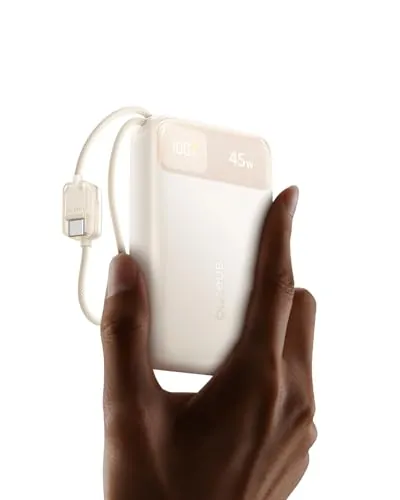 Baseus Cargador portátil FC11 de 45 W, 20000 mAh, con Cable Integrado Dual, Banco de energía pequeño CCC con Pantalla Inteligente, Cable retráctil, Paquete de baterías para iPhone 17/16, iPad