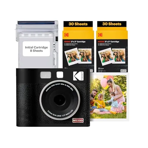 KODAK Mini Shot 3 ERA 4PASS Cámara instantánea e impresora fotográfica 2 en 1 (negro, cámara + inicial 8 hojas + 60 hojas)