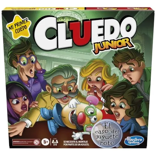 Hasbro Gaming, Cluedo Junior, Juegos de Detectives para Fiestas, Tablero con Colores Vivos, Acertijo, Habilidad y Estrategia, Regalos para Niños y Niñas de 5 Años o Más, Juego de Mesa