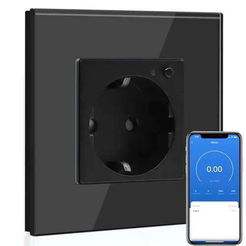BSEED Enchufe Pared WiFi con monitor de consumo de energía, 16A Schuko Enchufe inteligente Compatible con Alexa y Google Home,Control de APP y Función de Temporizador, ​Negro