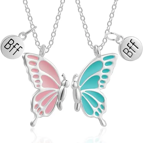 XENQITO 2 Collares de Amistad para Mujeres y Niñas, Collar BFF, Colgante de Joyería de Mariposa, Regalo de Cumpleaños para Mejor Amiga