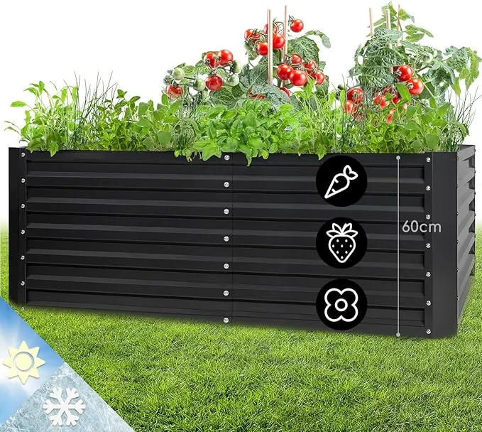 blumfeldt Jardineras Exterior Grandes Jardín, Huerto Urbano Terraza, Plantas, Vegetales, Hierbas, Capacidad 1200 l. Maceteros Exterior Elevados Metálicos, Resistente al Intemperie, 200x60x100, Negro