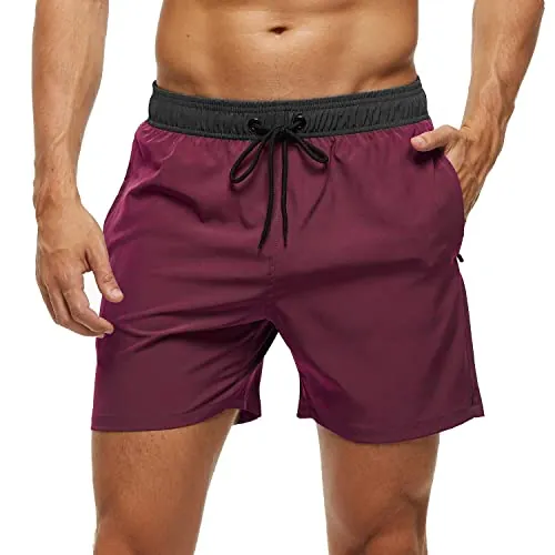 Arcweg Bañador Hombre 2 en 1 Bañador de Secado Rápido con Forro de Malla y Cordón de Ajuste para Playa Bañador Casual Impermeable para Piscina Verano Negro Vino Tinto L(EU)