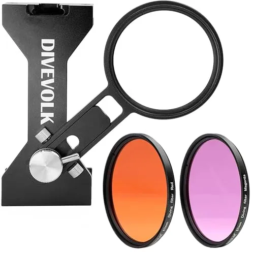 DIVEVOLK Abrazadera de expansión para carcasa subacuática Sea Touch 4, incluye filtro rojo/morado + anillo de conversión