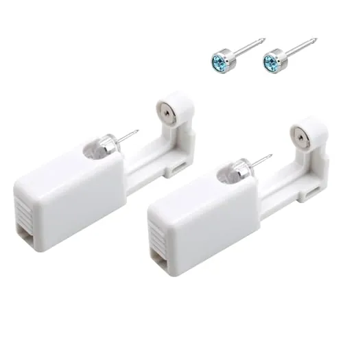 WSOAFVK 2 Piezas Pistola Perforadora de Oreja Desechable, Kit de Perforación con Pendientes, Herramienta Piercing para Nariz, Máquina Portátil Blanca de Uso Doméstico, Accesorio Corporal
