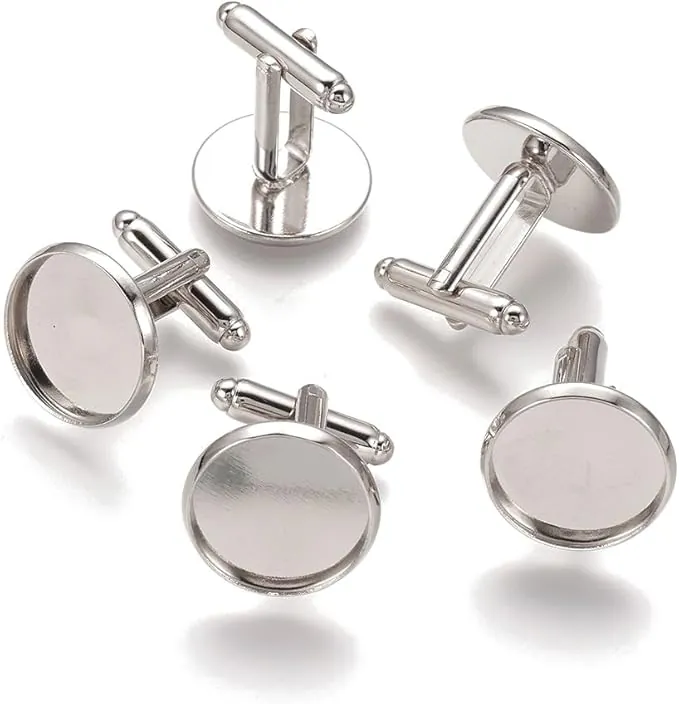 Pandahall - 20 gemelos de latón para hombre, cabujones de botón, bandeja de marco, bisel, gemelos, bandeja de ajuste: 16 mm, platino