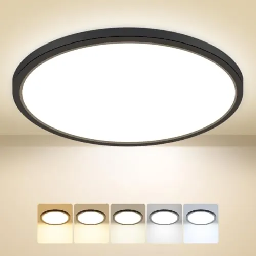 Peasur Plafon Led Techo Baño, Plafon Redondo Techo Led 3000/3500/4000/5000/6500K 24W, Lámpara Delgada Impermeable, Para Sala De Estar Baño Dormitorio Cocina Pasillo Sótano Oficina, 30 * 1.6cm 1Pack