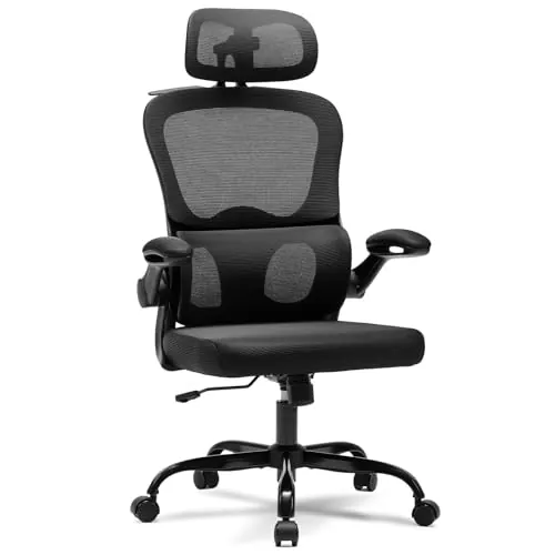 Magic Life Silla de Oficina Ergonómica con Respaldo de Malla, Soporte Lumbar Ajustable, Reposabrazos y Altura Regulable para Home Office (Negro)