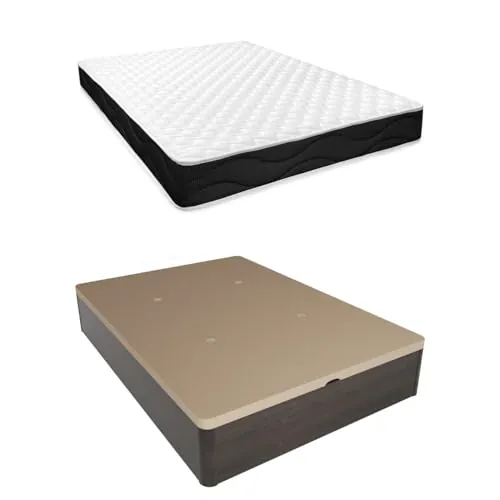 Homey - Pack Colchón Viscoelástico Sleep Pro Reversible + Canapé Madera Abatible Gran Capacidad | Color Wengué 135 x 200